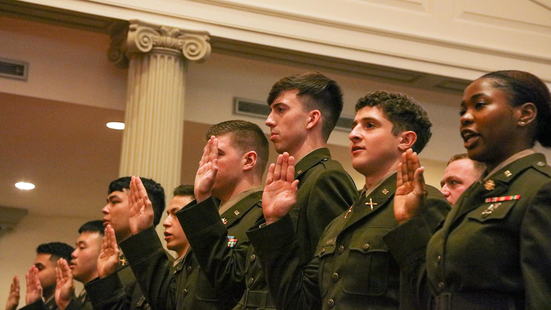 cadets taking oath in chapel