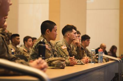 Army ROTC students sit in a lecture